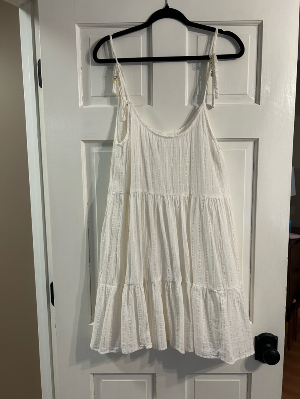 aerie White Tiered Beach Coverup with Tie Straps